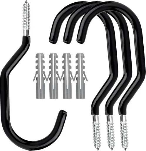 Heavy Duty Bike Hooks - 4-pack - Garage - Ceiling - Wall - Screw Mount - Bike Rack - Bicycle Storage and Hanging - Wall Mount - Black