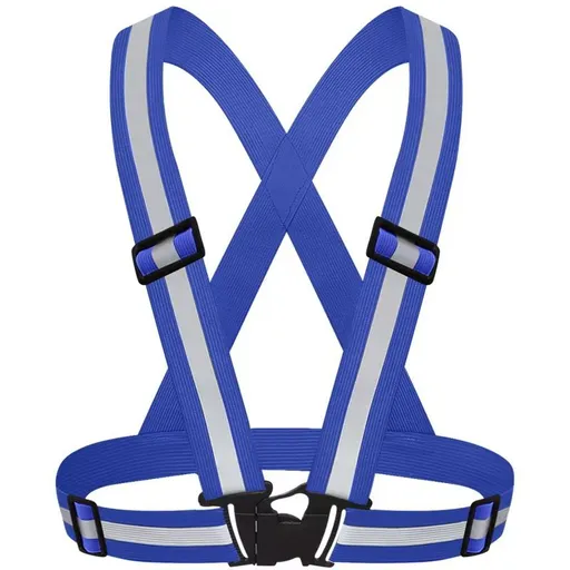 Blue Adjustable Reflective Safety Vest - High Visibility Elastic Straps for Night Running, Cycling & Construction, Lightweight Polyester Reflective Harness for Adults