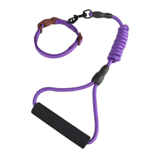 Zichen Dog Nylon Running Leash Collar Set Purple 0.8 round rope +1.5 collar