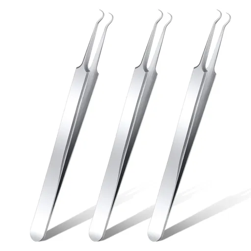 3 Pcs Blackhead Tweezer Stainless Steel Pimple Tweezers Extractor Tool for Remove Zit Whitehead Pimple Bend Curved Tweezer Skin Blackhead Remover Tools(Silver)