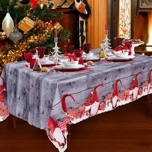 Gray Rectangular Christmas Tablecloth, 180 x 150 cm, Washable Dinner Table Cover for Holiday Meals, Parties and Seasonal Home Decor