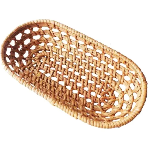 Hand-woven Small Rattan Fruit Basket Woven Storage Container Creative Tabletop Basket for Home Dining and Living Room Decor（19*9*3cm）