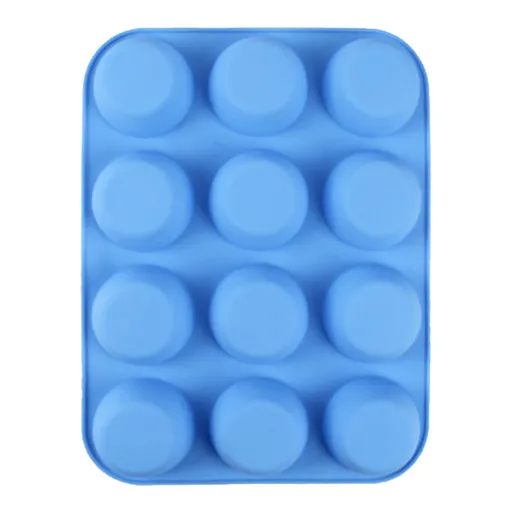 12 Cupcake Pan Soft Silicone Round Shape Easy Release Muffin Pan for Cupcake Muffin Gelatin Soap Candle Blue