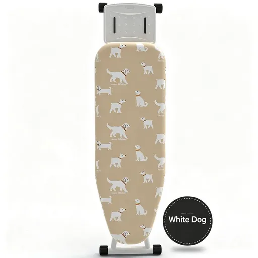 Ironing Board Cover with Heat Resistant Cotton Pad, Non-Fade Thick Replacement Fabric Cover, Elastic Drawstring, Fit 120×38cm Ironing Board, Breathable Heat-Proof Iron Table Cloth White dog