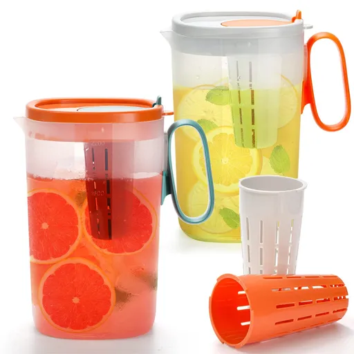 2 Pack Water Infuser Pitcher, 77 oz Plastic Water Pitcher with Lid and Fruit Infuser, Shatter-Proof Water Jug Fruit Infusion