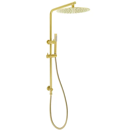 WELS Brushed Gold 2in1 Shower Large Round 12" Rain Head Handheld Silde Wall Rail Arm