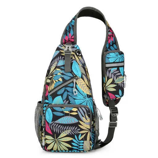 Men's Chest Bag Lightweight Water-Resistant Oxford Crossbody Sling Bag Tree Leaf