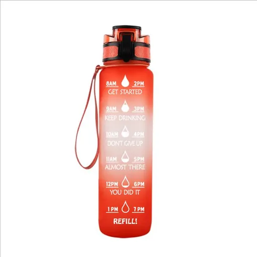 Sports Water Bottle with Straw Time Marker Leak-Resistant Reusable Bottle with Carrying Strap for Running Gym Fitness Hiking Outdoor