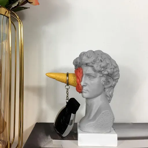 6.3 Inch Ice Cream David Head Resin Sculpture Statue for Living Room, Office, Bookshelf, Coffee Table Decorative Statues (red)