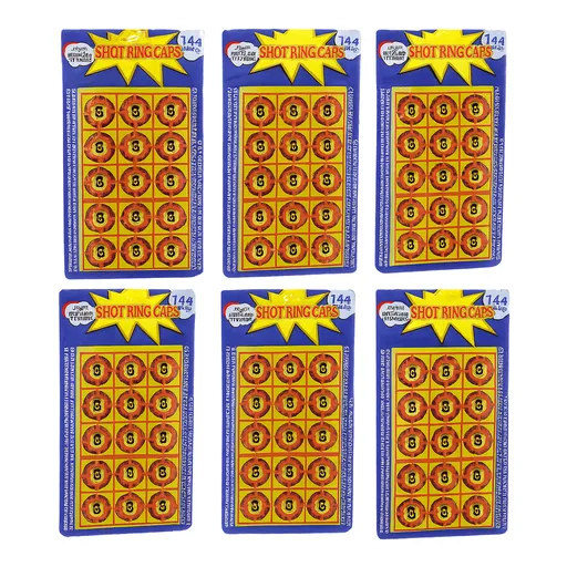 6 Cards of 8-Shot Ring Caps – 144 Shots Each, Total 684 Shots – Toy Gun Cap Refills