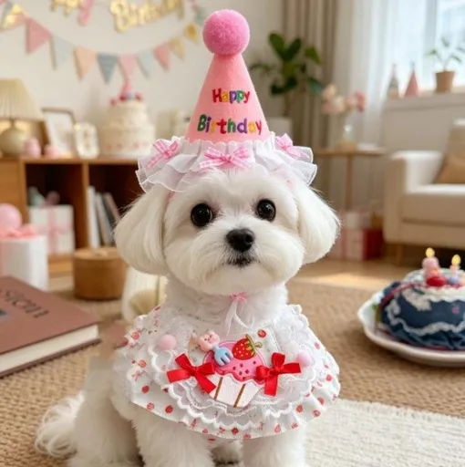 Size L Pink Pet Birthday Party Supplies Strawberry Cake Bib and Hat Set Cat Dog Costume Photo Shoot Outfit