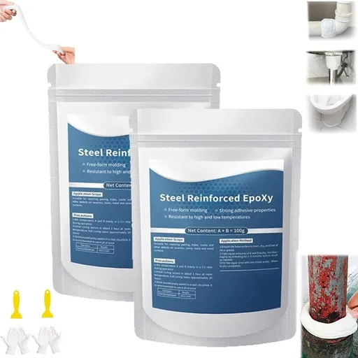 Steel Reinforced Epoxy Repair Putty, Strong Clay Iron Adhesive, 2-Part Fast Repair Clay Waterproof Heat-Resistant Filler for Pipe Leaks, Cracks & Holes, for Metal, Plastic, Wood, Ceramics