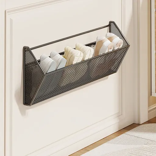 Stainless Steel Wall Mounted Shoe Rack - Bathroom Slipper Organizer for Towel Hanging, Adjustable Door Storage Rack for Entryway or Hotel, Non-Slip Rust Proof Shoe Shelf for Sneakers and Heels