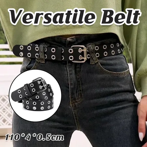 Double Grommet Holes Lether Belt 2-Row Studded For Women Men Punk Belts Use