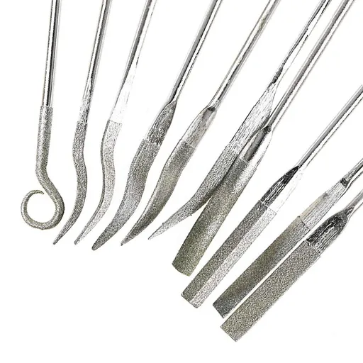 10 Pcs Assorted Mini Diamond File Set Flat Needle Square Round Shape Files for Metal Jewelers Glass Wood Carving - 3x140mm
