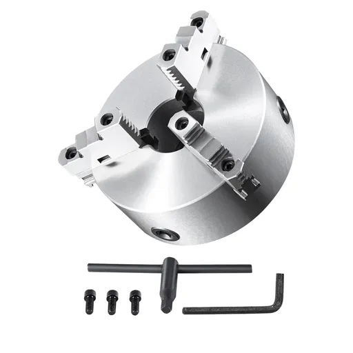 3-Jaw Lathe Chuck, 200 mm, Self-Centering Lathe Chuck, 4-200 mm Clamping Range with T-key Fixing Screws Hexagon Wrench, for Lathe 3D Printer Machining Center Milling Drilling Machine