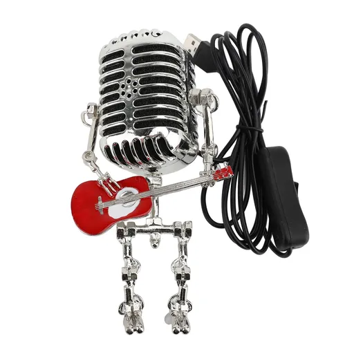 Microphone Robot Lamp Aluminum Vintage Design Decorative Table Light Red