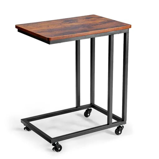C Table, C Shaped Sofa Side Table with Metal Frame Rolling Casters, Portable C Shaped End Stand for Living Room Bedroom Office, 19.69 x 13.78 x 23.82 inches Laptop Side Tables, Brown and Black