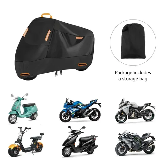 Ultimate All-Weather Motorcycle & Scooter Cover – Heavy-Duty 420D Oxford Waterproof Protection with Reflective Strips, Anti-Theft Lock Holes, Windproof Buckles, and Convenient Carry Bag for Year-Round Outdoor Parking (4XL)