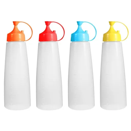 Set of 4 Assorted Color Plastic Sauce Squeeze Bottles for Home Kitchen Use