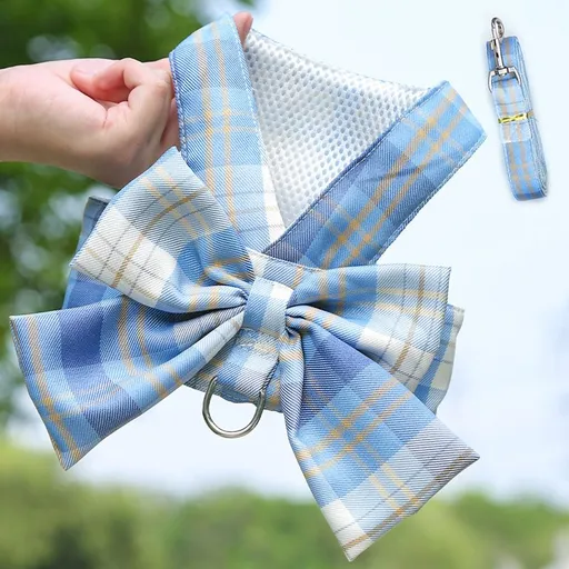 Plaid Pet Dog Cat Vest Harness with Skirt 273 Vest Traction Sky Blue L (recommended 4.00 kg-5.50 kg pets)
