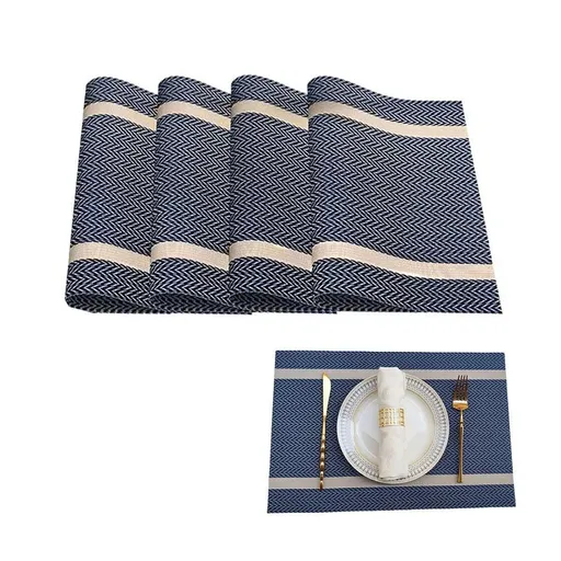 4X Anti-Slip Woven Placemat Waterproof Oil-proof Placemat Heat Resistant PVC Mat - Blue