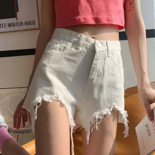 Women High Waist Denim Shorts Summer Cotton White