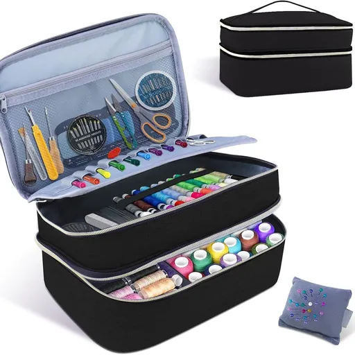 Sewing Supplies Organizer Bag Sewing Box for Women Sewing Organizer Small Storage Bag Sewing Basket Travel Sewing Box for Sewing Supplies, Scissors, Thread, Pins, Needles, Clips (Black)BagOnly