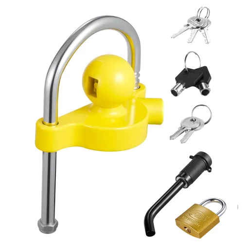 Trailer Hitch Lock Kit, Fits for 46 mm, 50.8 mm, 58.7 mm Couplers, Heavy-Duty Anti-Theft Trailer Ball Lock with Keys, Prying-Resistant, Adjustable Height Design for RVs, Boats, Trailers