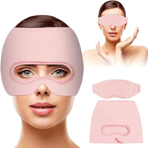 Migraine Relief Hat - Eye Mask - Cooling Eye Mask - Headache Relief - Hot & Cold Pack - 3-in-1 Pain Relief Mask - with Removable Eye Mask - Reusable - Migraine Relief Hat - Pink
