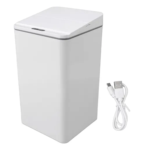 Desktop Sensor Trash Can USB Charging Foldable Lid 9L Intelligent Induction Garbage Bin for Bedroom Bathroom Office White