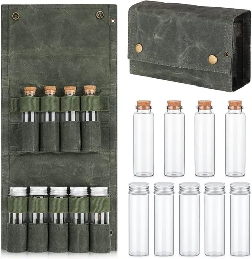 Camping Spice Kit - Portable Spice Bag with 9 Mini Spice Jars - Camping Set Travel Accessories - For Travel, Outdoors, Camping, Barbecue, Picnic - Portable Camping Spice Set