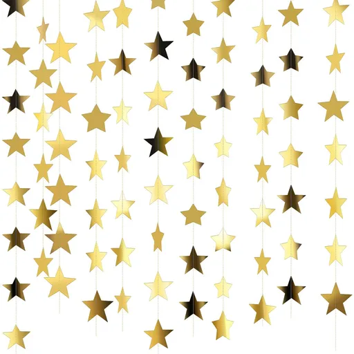 Glitter Star Banner Christmas Decor 130 Feet Star Hanging Bunting Banner Twinkle Backdrop for Homecoming Classroom Wedding Birthday Halloween Party Supplies(Gold)