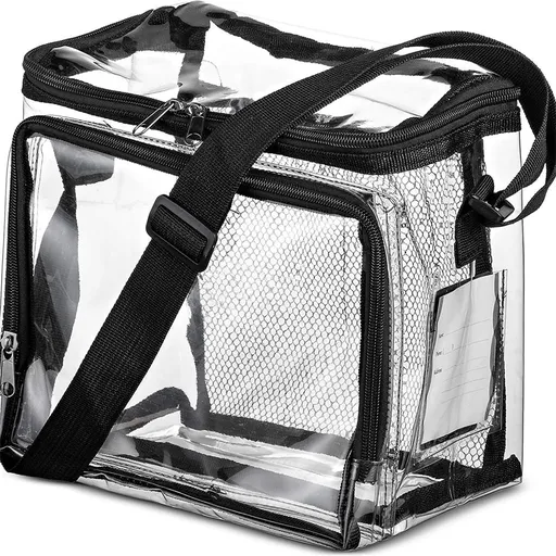 Clear Lunch Bags for Correctional Officers Plastic Transparent Lunch Tote Stadium Bags with Adjustable Strap and Front Zipper Pocket See Through Lunch Box for Work Men Women Picnic