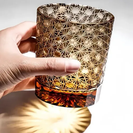 Renge Pattern Hand-carved Crystal Glass, Traditional Blown Light Luxury Whiskey Glass, High Aesthetic Birthday & Holiday Gift