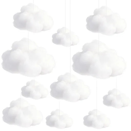 12PCS Artificial Cloud Props, Realistic 3D Cloud Hanging Decorations, DIY Hanging Ornament, Soft Flexible Polyester Fiber Clouds for Wedding, Party, Stage Decor