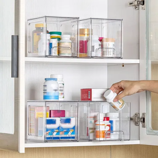 Clear Stackable Storage Drawers, Transparent Acrylic Organizer Bins with Drawers for Under Sink,Bathroom,Kitchen,Bedroom,Closet,and Office Organization,Space Saving Cabinet for Cleaning Supplies