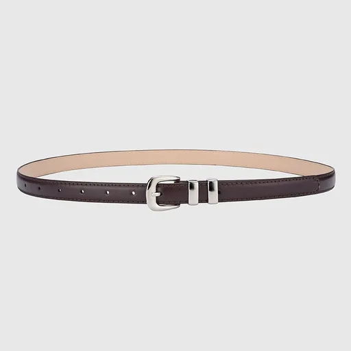 Thin Leather Waist Belt for Women, Slim Silver Pin Buckle Belt for Dresses Shirts Jeans-coffee brown