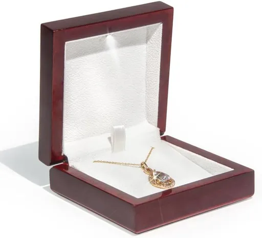 Luxury Wood Necklace Box, Velvet Interior Jewelry Gift Box Case With Presentation Led Light, Fancy Bracelet Chain Pendant Boxes