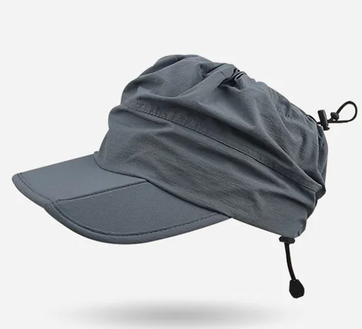 Grey Women's Foldable Sun Visor Cap Quick Dry Packable Empty Top Hat Adjustable Drawstring for Running Hiking and Summer Travel