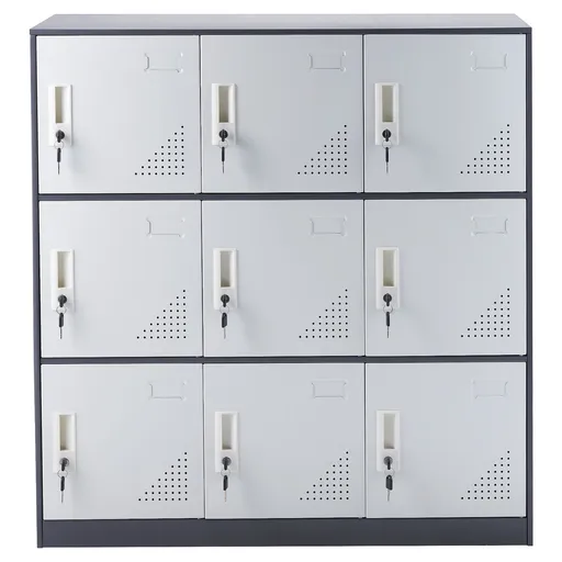 9 Doors Metal Storage Cabinet Employees Steel Storage Cabinet Office Gray