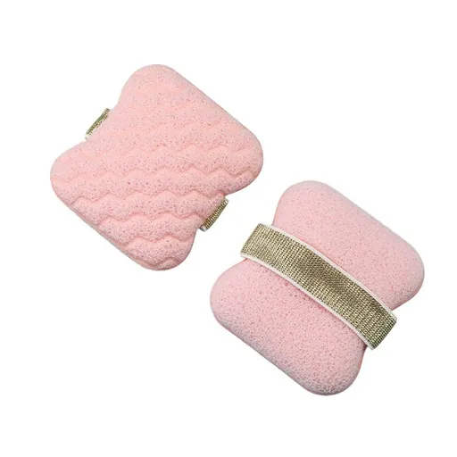 1PCS Pink gold straps Soap Bag with Sponge Puff - Thickened Wave Texture Foam Maker with Elastic Strap for Face Wash Body Cleansing and Makeup Removal