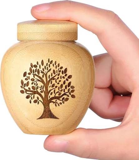 Small Urns for Keepsake Sharing Made of Bamboo, Mini Urn with Tree of Life Pattern Engraved Biodegradable Urn for Human Pet - Wood - Size 1Pcs
