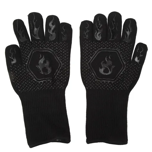 BBQ Gloves Fireproof 800℃ Heat Resistant Double Sided Silicone Large Grill Gloves for Oven Barbecue Cooking Black