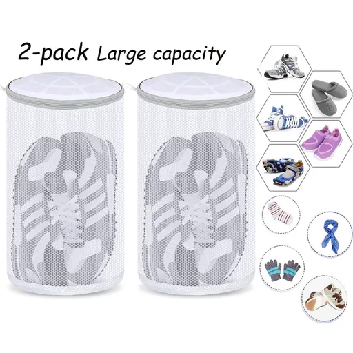 Shoes Wash Bags,Sneaker Mesh Washing Bag,Shoe Cleaning Laundry Bag,Gray Zipper,Large Size,8 x 13.8 inch,Pack of 2 for Gym Shoes,Sneaker,Slipper and So on