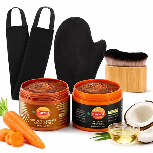 2 Pcs Tanning Gel with Gold Shimmer & 3 Pcs Self Tanning Mitt Set | 2 Pcs Tanning Gel, 3 Pcs Tanning Mitts, Gold Shimmer Formula, 5 Piece Set