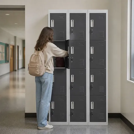 12-Door Steel Locker – Grey with Charcoal Door, Standard Lock with 2 Keys