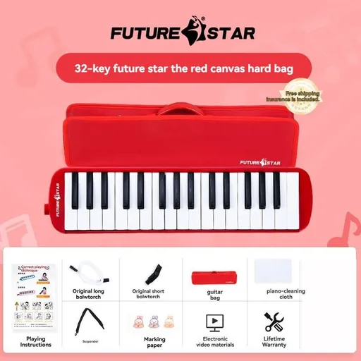 32-key melodica, student melodica, children melodica, beginner musical instrument, classroom instrument, melodica with blow-tube, melodica with mouthpiece, kids keyboard harmonica, school music supply, melodica for kids Australia - Red - Size 32