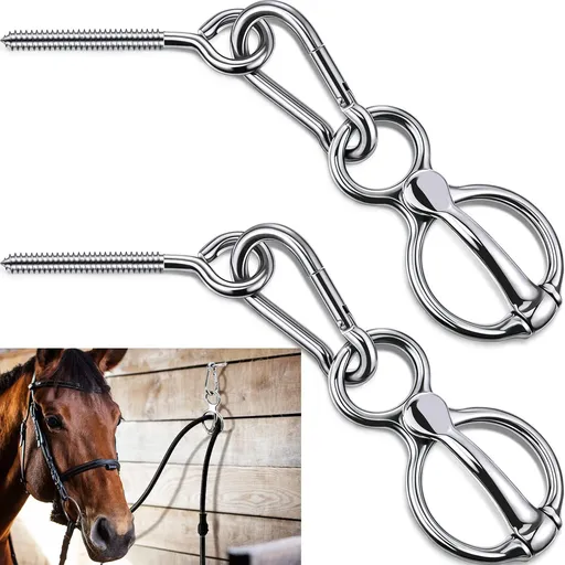 2 Sets Horse Tie Ring, Horse Tack and Supplies Horse Training Equipment Safe Horse Accessories with Eye Bolt, Tie Rings (Silver)