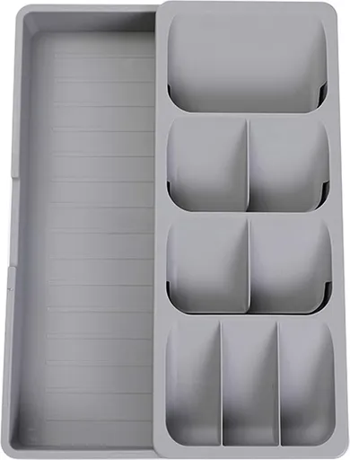 2 in 1 Storage Box - Cutlery Organizer - Cutlery Tray - Drawer Organizer - Multifunctional Cutlery Tray - Pull-out Cutlery Tray - Cutlery Tray Drawer Divider - Small Cutlery Tray for Kitchen - Storage Bins for Cutlery Storage - Gray - PP - 40.5*16.5*